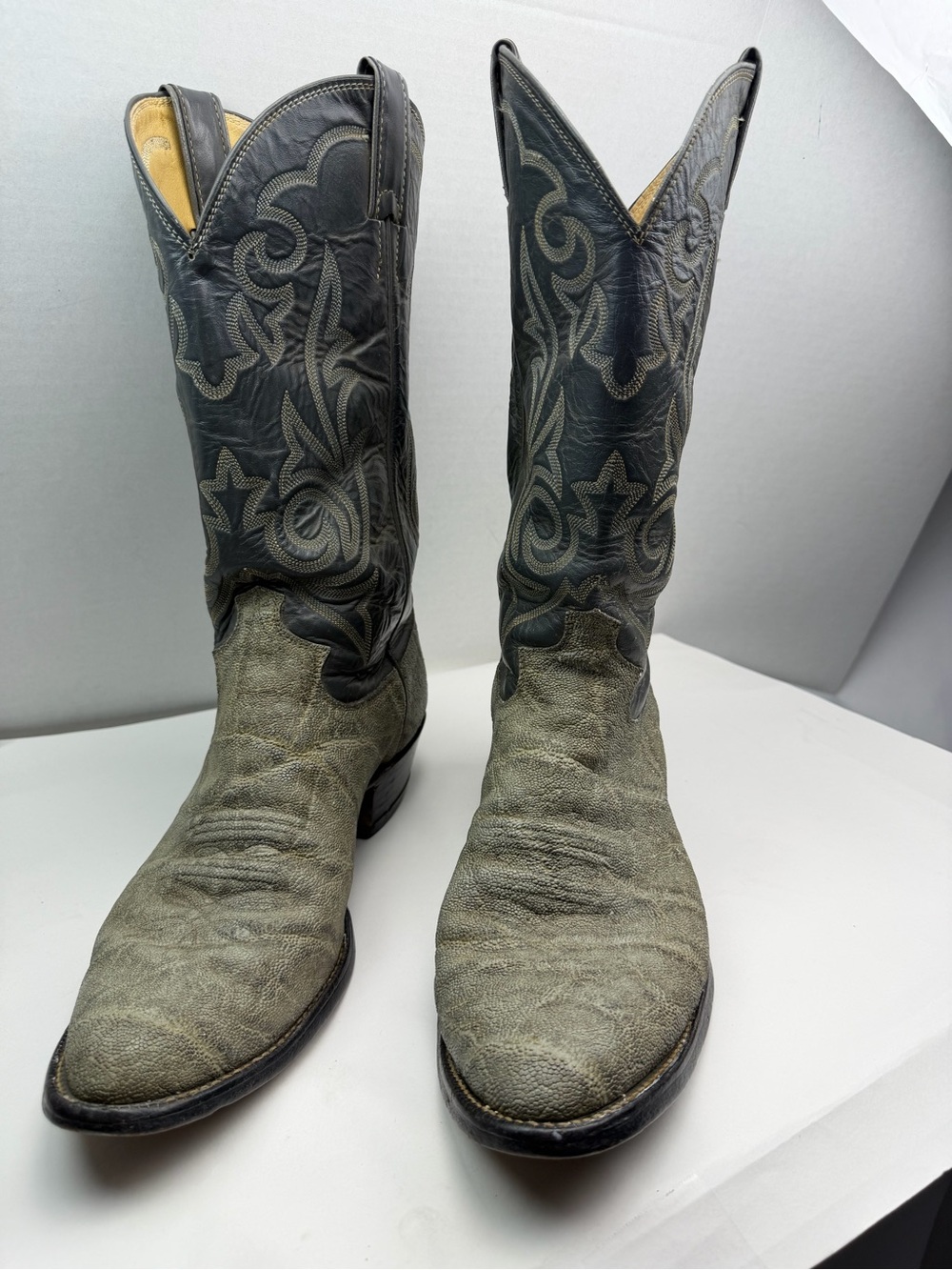 Justin Mens Western Cowboy Boots 8527 Grey Black Leather Elephant Print Size 10 - Picture 2 of 16